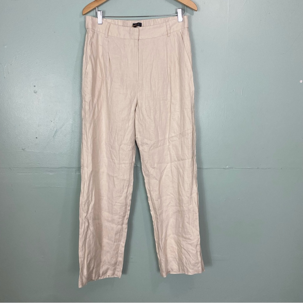 Quince Pleated Linen Trouser Pants Cream Size 16